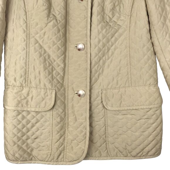Vtg Talbots Petites Quilted Jacket Tan Full Zip Button Front Collared Pockets PP - Picture 4 of 13